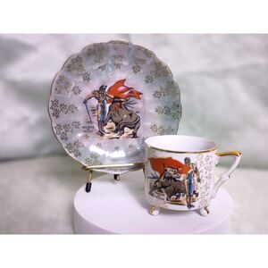 Vintage Spanish Style Bullfighting Porcelain Demitasse Cup and Saucer Set